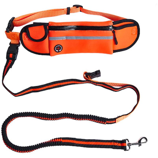 Handsfree for dogs ideal for jogging walking and walking dog leash with ventral belt bag with leash for dog belt (orange)