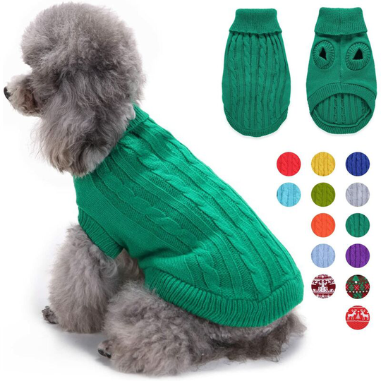 Dog Sweater Knitted Turtleneck Sweater for Puppy, Warm Dog for Small, Medium and Large Dog Pet Clothes Soft Stretch Winter Dog Sweater,green