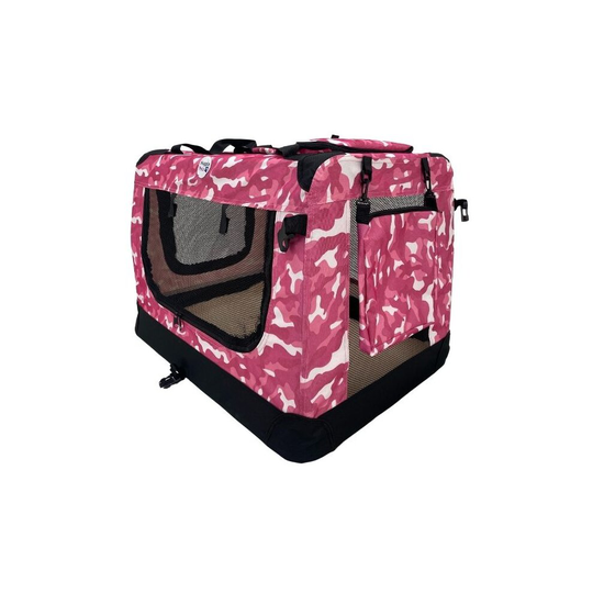 (Pink Camo, Small) HugglePets Fabric Dog Crate, Mat & Treat Food Bag