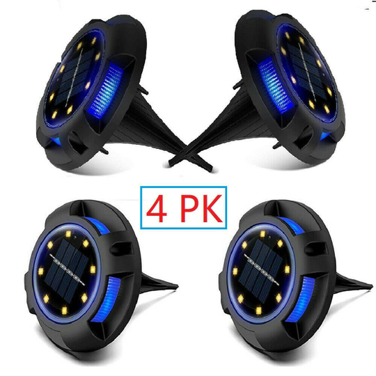 (Warm White+Blue Light) 4 Pack Solar Ground Light 12LED White Solar Outdoor Lights Disk Light Waterproof