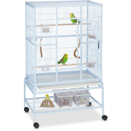 Aviary, Birdcage, With Wheels & Shelf, Metal, Dimensions h x w x d: 137 x 83 x 54 cm, Light Blue - Relaxdays
