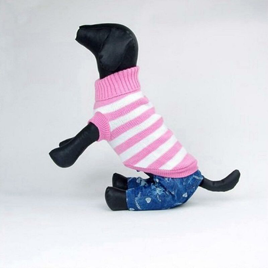 Deckon - Popular Fashion Pet Winter Warm Sweater Interval Color Pet Clothes Pet Sweater - Pink xl