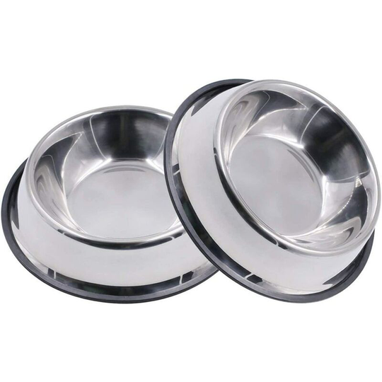 Stainless Steel Dog Bowl with Rubber Base for Small/Medium/Large Dogs, Pets Feeder Bowl and Water Bowl Perfect Choice (Set of 2)