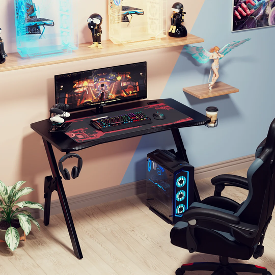 Gaming Computer Desk with Cup Holder and Mouse Pad