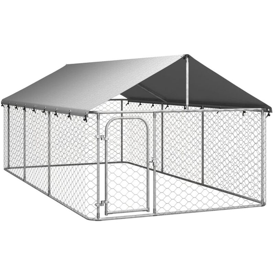 Outdoor Dog Kennel with Roof 400x200x150 cm vidaXL - Silver