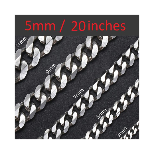 Stainless Steel Mens 5mm Thick Curb Silver Chain 20 Inch Necklace Gift