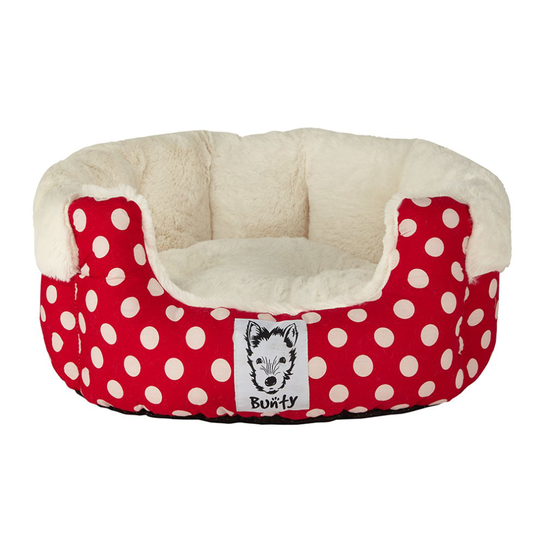 (Medium, Red) Bunty Deep Dream Polka Dot Bed | Soft Fleece Dog Bed