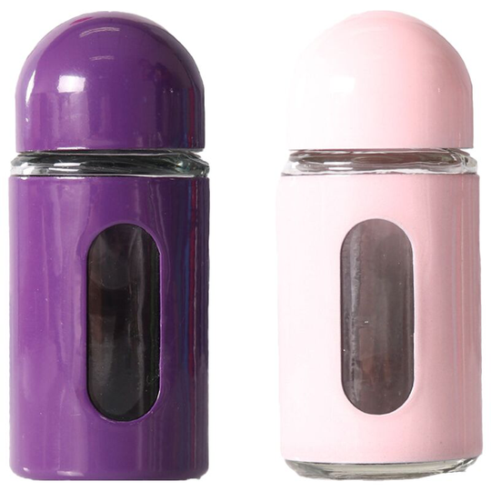 Glass Salt and Pepper Shakers with Adjustable Pour Holes - Stainless Steel Salt Shaker and Pepper Shaker purple + pink