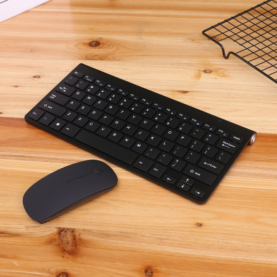 (Black) Slim 2.4G Cordless Wireless Keyboard Mouse Set