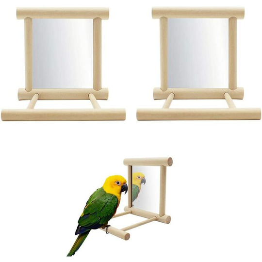 Piece Parrot Bird Mirror, Perch Bird Stand with Mirror, Bird Cage Perch Mirror Chew Toy, Wooden Cockatoo Cage Toy for Gray Parrots/Lovebirds
