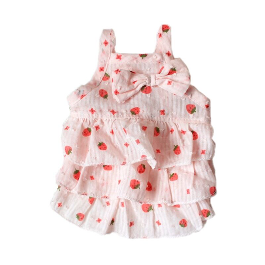 Pet strawberry skirt, XD strawberry layered skirt Pink with leash set Comfortable puppy girl skirt Pet clothes for walking dog costume (M) Size: