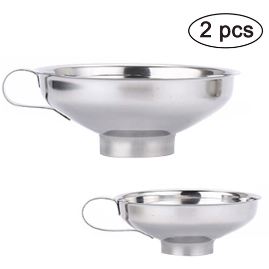 2 pieces (Large + Small) Stainless Steel Jam Funnel Kitchen Utensils Suitable for wide kitchen funnel set for transporting liquids, oils, powders,