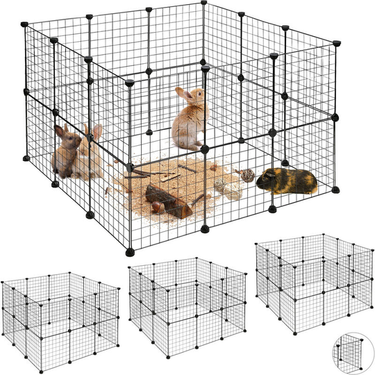 Relaxdays - Set of 4 Small Animal Cage, Open Enclosure, diy Enclosure, Extensible Playpen, 96 Pieces, Black