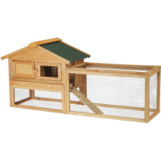 Relaxdays - Pet Hutch for Rabbit, Bunny & Guinea Pig, Wooden House & Run, Outdoor Enclosure, 71 x 154 x 51.5 cm, Natural