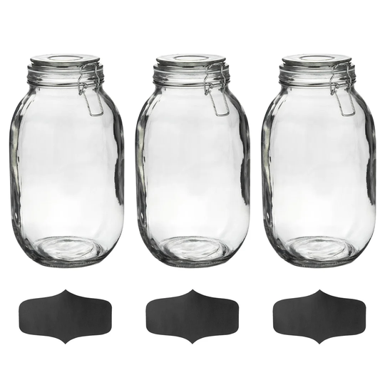 3000ml Preserving Jar with Airtight Clip Lid and Chalkboard Stickers
