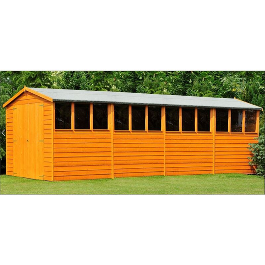 20 x 10 Dip Treated Overlap Apex Wooden Garden Shed With 12 Windows And Double Doors (11mm Solid Osb Floor) - Core (bs)
