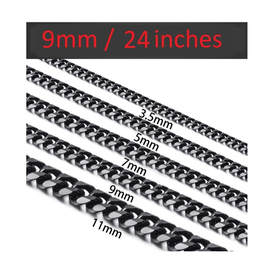 Stainless Steel Thick 9mm 24 Inch Mens Black Curb Chain Necklace Man Gift