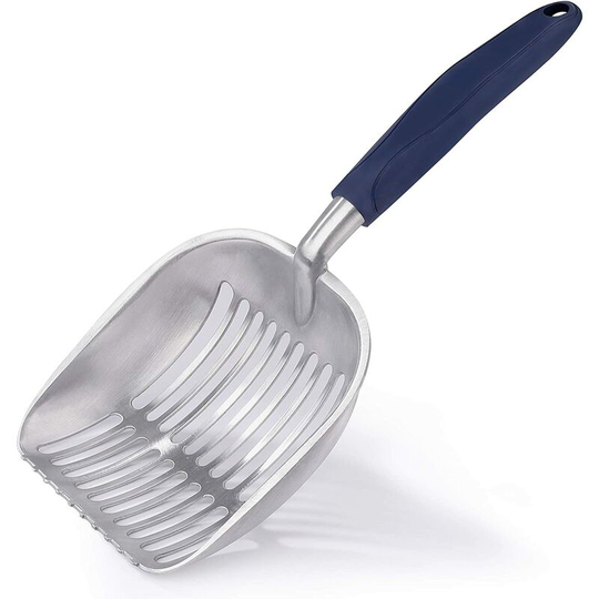 Cat Litter Scoop Metal Pet Litter Scoop with Deep Shovel and Long Handle for Cats Dogs Litter Tray Scoop, Twill Stripes blue