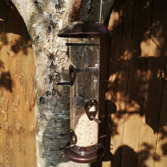 Giant Heavy Duty Flick Top 6 Port Garden Wild Bird Hanging Copper Effect Metal Seed Feeder - Tom Chambers