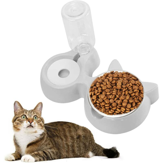 Cat and Dog Bowl,Automatic 2 in 1 Pet Bowl,Quiet Water Dispenser with Bottle,Stainless Steel Bowl,Anti-Spill and Anti-Overflow Double Bowl