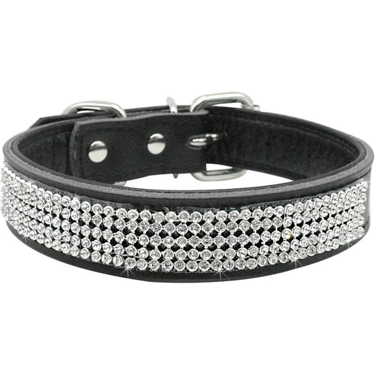 Beirui Dog Collar with Rhinestones - Soft Bling Genuine Padded Leather Made Sparkly Crystal Diamonds Studded -Perfect for Pet Show & Daily Walking