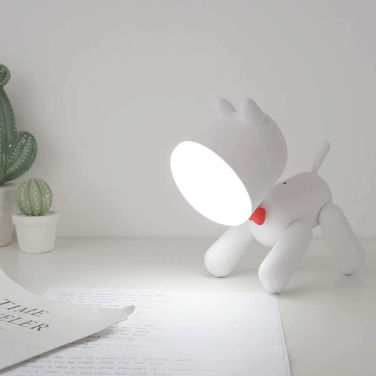 Lovely Puppy Night Light for Kid Children Bedroom Night Lamp for Working Studying Sleeping usb Rechargeable Two Brightness Gift/Toy (White)