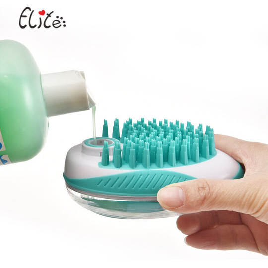 Pet grooming brush, dog shower brush with shampoo dispenser, suitable for washing, shampooing, massaging pets with long and short hairs, removing