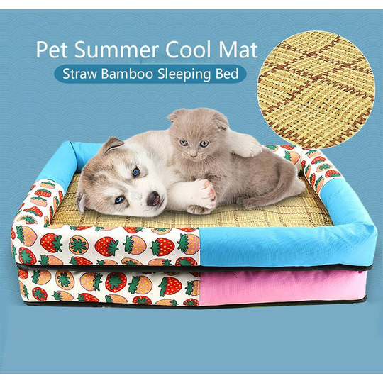 Pet Summer Cool Mat Straw Bamboo Sleeping Bed Comfortable Cushion for Extra Large Size Pet Dog Cat