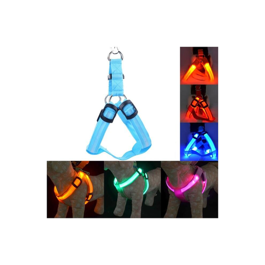 (Blue, M Chest 38-50 cm) Usb Rechargeable Led Nylon Dog Collar Harness Flashing Light Up Safety Pet Collars P01
