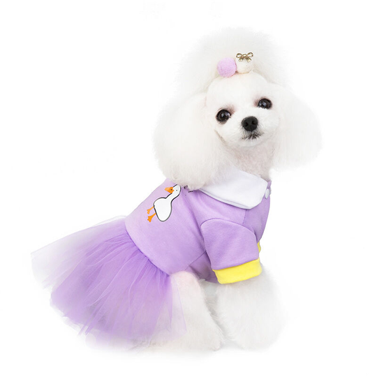Pet clothing dog clothes spring dresses pet with yarn dress M (chest 37", neck 22-26", back 25" suitable for weight 5 pounds "), 21 small white goose