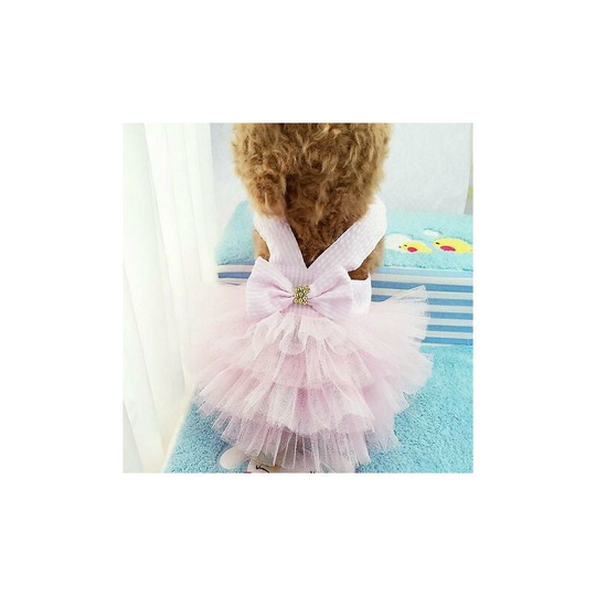 Dog Dress Fashion Pet Dog Costume Striped Mesh Puppy Princess Dress,Rose