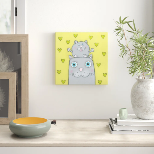 "Cat with Kitten" by Tatijana Lawrence Painting Print on Wrapped Canvas