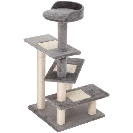 Cat Tree Activity Center Kitten Climbing Tower Scratching Post Plush - Beige, Grey - Pawhut