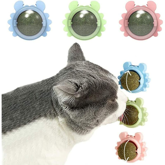Catnip Wall Ball, 3-Piece Cat Toys, Edible Cat Licking Toy, Cat Chew Toy, Teeth Cleaning Cat Bite Toy, Rotatable Indoor Cat Toy, Cat Wall Decoration