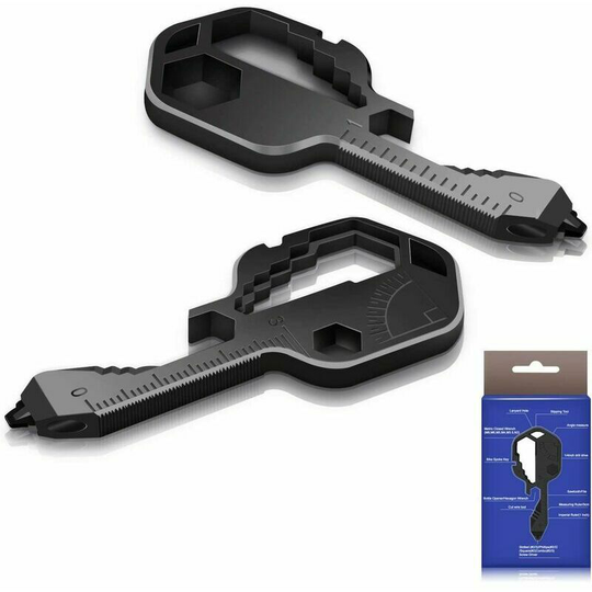 24 -in 1 multifunction pocket tool in stainless steel in the shape of a key, outdoor multifunction tool for discipline, screwdriver, rule, key,