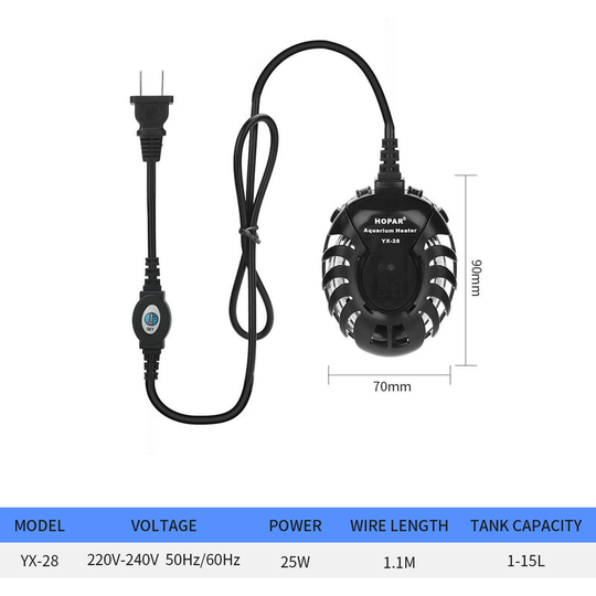 Automatic Thermostat Heating Rod for Aquarium Miniature Round Turtle Explosion-proof Heating Rod (YX-28 25W)