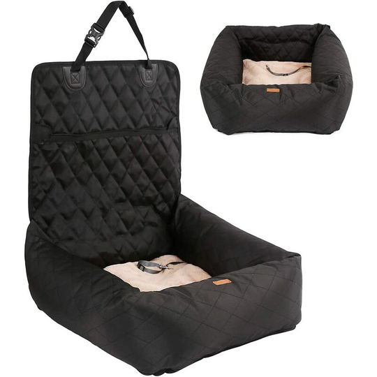 2 in 1 Dog Car Seat Dog Car Seat, Portable Travel Vehicle Seat Pet Carrier with Thick Kennel and Safety Strap (Black)