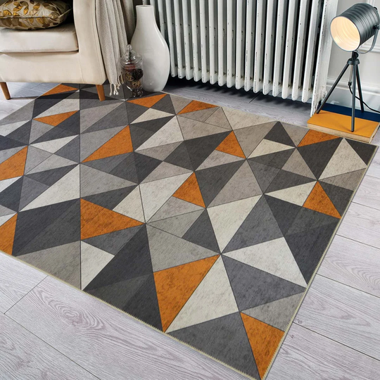 Aponte Looped/Hooked Cotton Orange/Grey/Black Rug