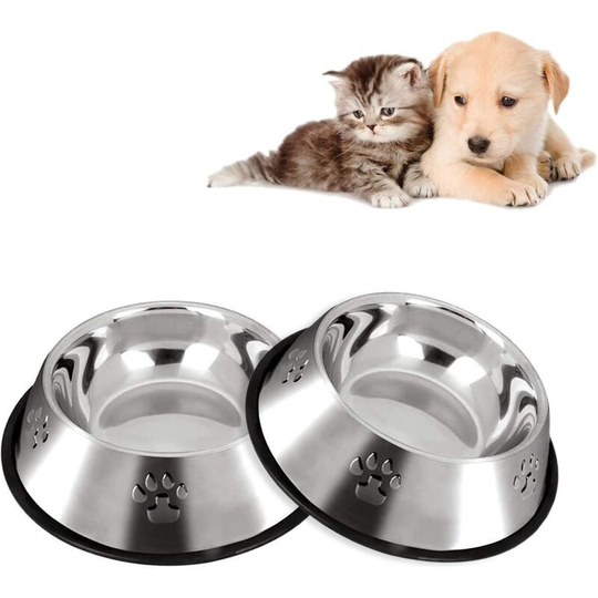 Litzee - Metal Dog Bowls,Stainless Steel Dog Food Bowls and Dog Water Bowl,Non-Slip Dog Feeding Bowls Set of 2 -Pet Bowls small 350 ml/11.8oz, for