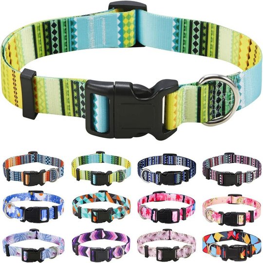 Dog Collar, Trendy Pattern with Quick Release Buckle, Bohemian, Flower, Geometric, Tribal Design, Classic Collar(Bohemian Yellow,S)