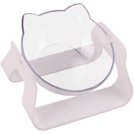 Cat Bowls 15° Tilted Platform Feeder Raised Feeding Bowl with Stand, Transparent Pet Food and Water Bowl for Pet Food Water(White)