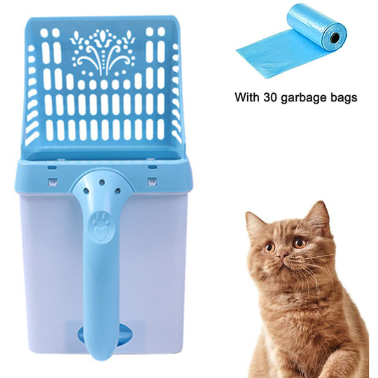 30 Count Refill Bag Bundle - Cat Litter Sifter Scoop System with Extra Waste Bags, blue
