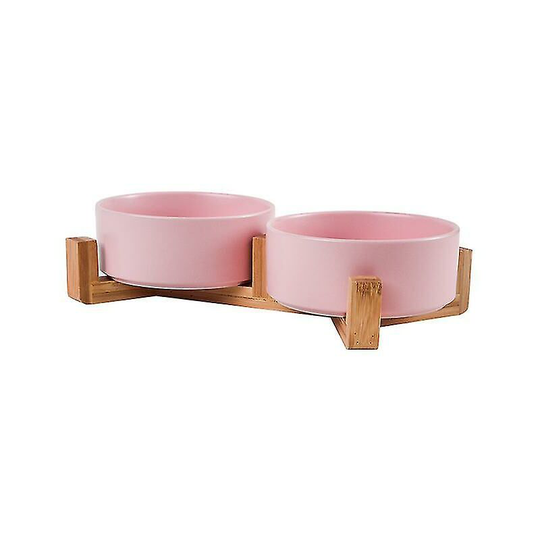 Ceramic Dog and Cat Bowl with Wooden Stand No Spill Water Dispenser for Pets Cats Small Dogs Pet Bowl