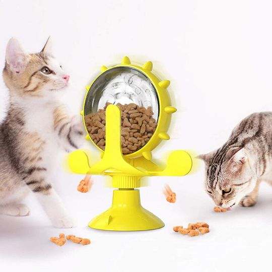 Cat Food Puzzle, Windmill Cat Toy, Turntable Catnip Food Dispenser, Multifunctional Interactive Teasing, Funny Kitten Toys Cat Leaking Food Puzzle