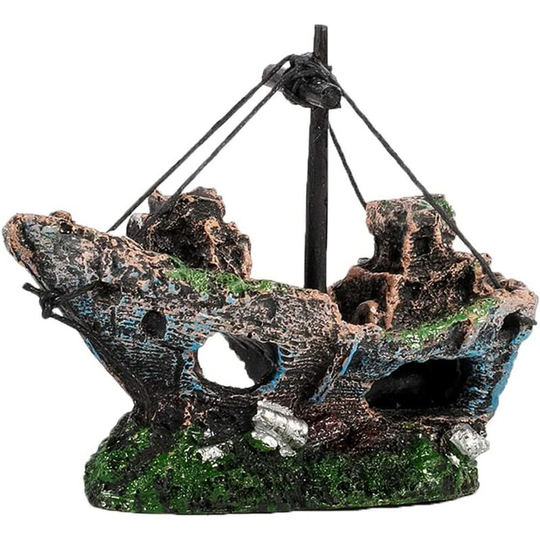 Sun Flowergb - Aquarium Decoration, Fish Tank Ornaments Shipwreck Decor Sunken Vessel for Freshwater Saltwater Tanks 14.5*12*5.5cm