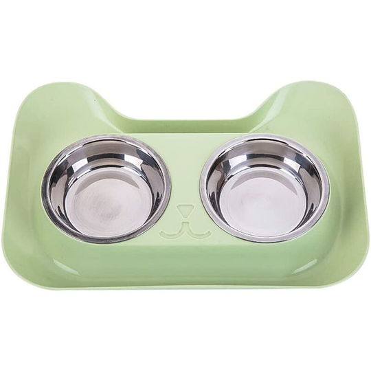 Perle Rare - Cat Bowls, Stainless Steel Double Bowls for Food and Water Non-Slip Spill Proof Bowl for Small Dog and Cat (Blue)