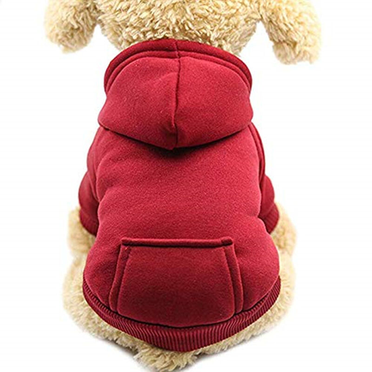 Cat Hoodie Cotton Dog Clothes with Winter Coat and Outside Pocket,Winter Dog Sweater Christmas Sweater (Red,XS)
