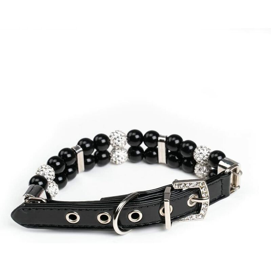 Pet Collar with Pearl,Fashion Rhinestone Rhinestone Synthetic Leather Collar,Adjustable PU Leather Collar,Pet Pearl Collar for Dogs S 1.5X29.5CM