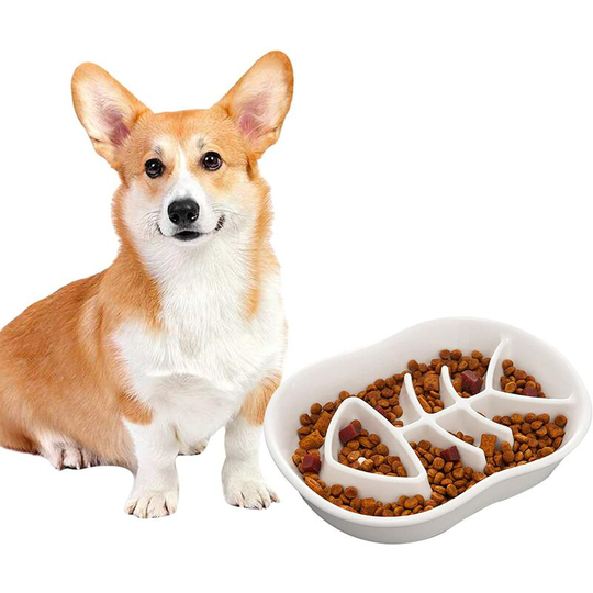 Basic Bowls Slow Dog Feeder Ceramic Dog Bowl Cat Dog Dish Slow Feeding Food Bowls for Puppy Bulldog Medium Dogs Pet Diet White