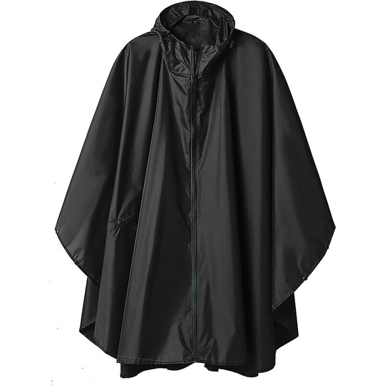 Rain Poncho Jacket Coat Hooded for Adults with Pockets, XL (Black)